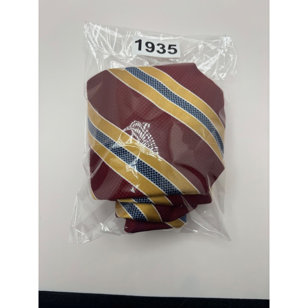 Henry Jacobson Mens Silk Tie Burgundy Gold Blue Striped Regimental Hand Made - Picture 8 of 8